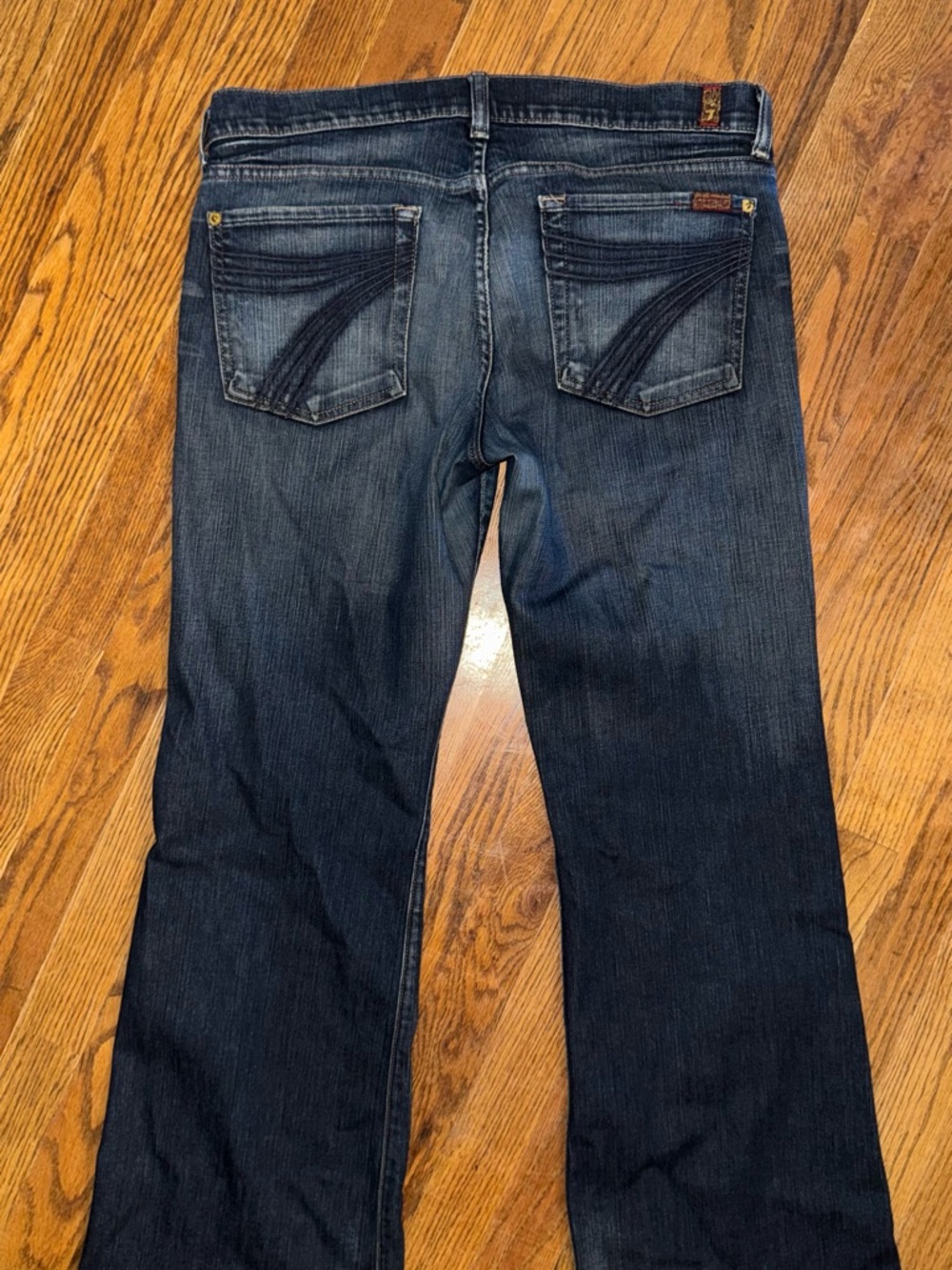 7 For All Mankind Women’s Dark Blue Low Rise Staight Leg/Wide Leg Jeans - Picture 2 of 7